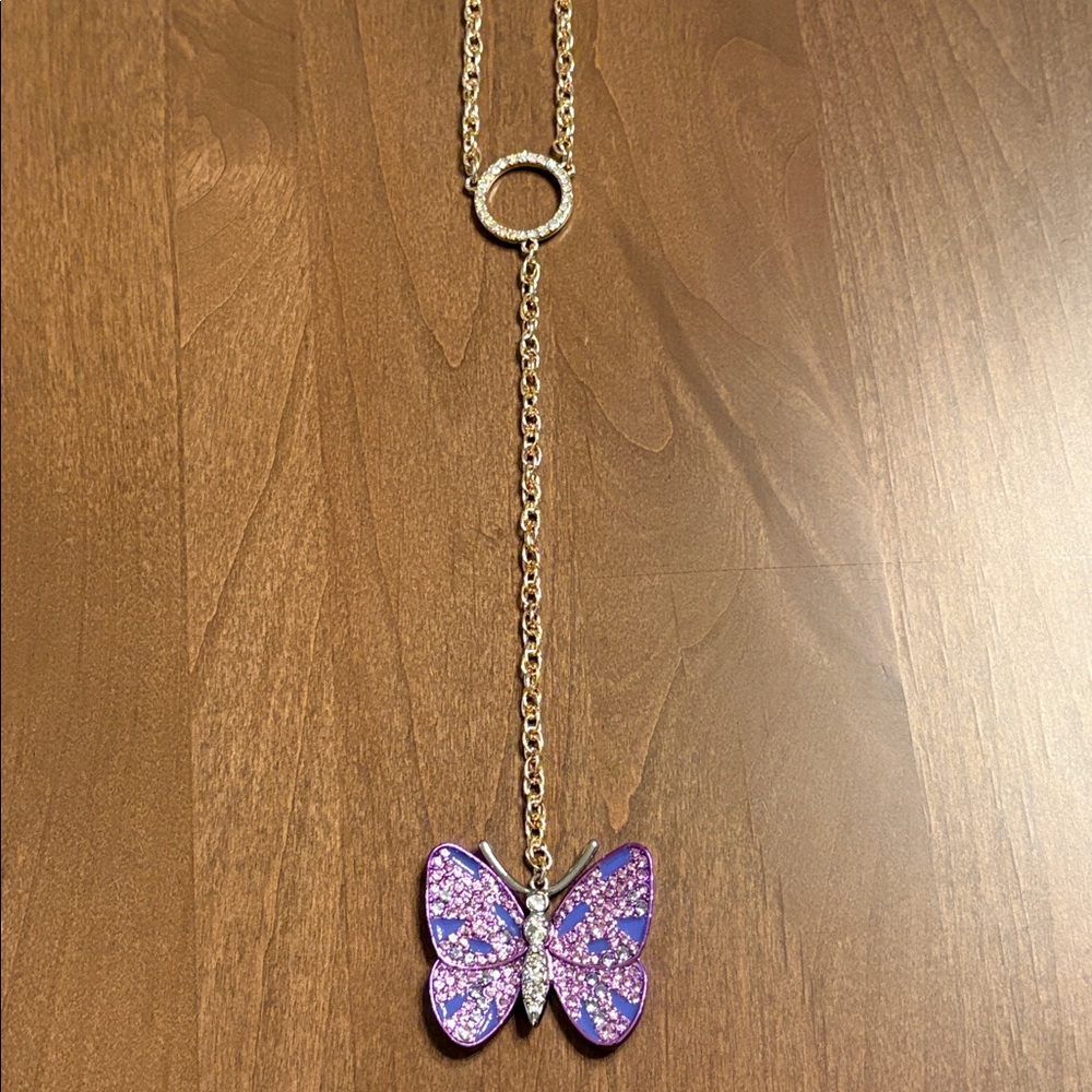 NWT Betsey Johnson Beautiful & Fun Purple Butterfly Y-Chain Necklace - Picture 3 of 14